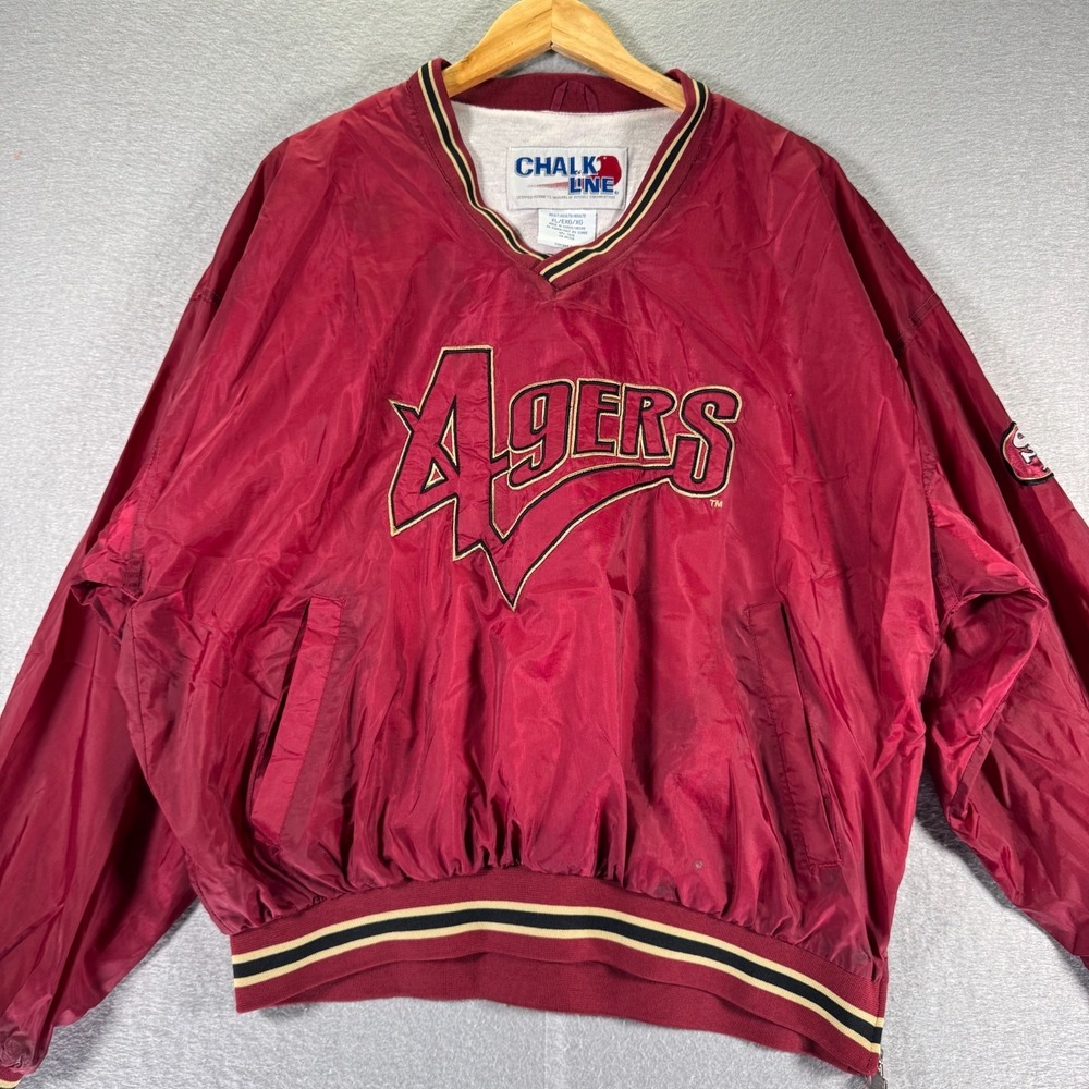 Vintage San Francisco 49ers Windbreaker Sweater Mens XL Red Pullover Chalk Line